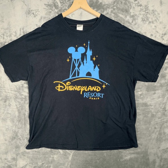 Gildan Disneyland Paris Resort Mens T-Shirt 2XL Black Graphic Tee Mickey Castle - Picture 1 of 6